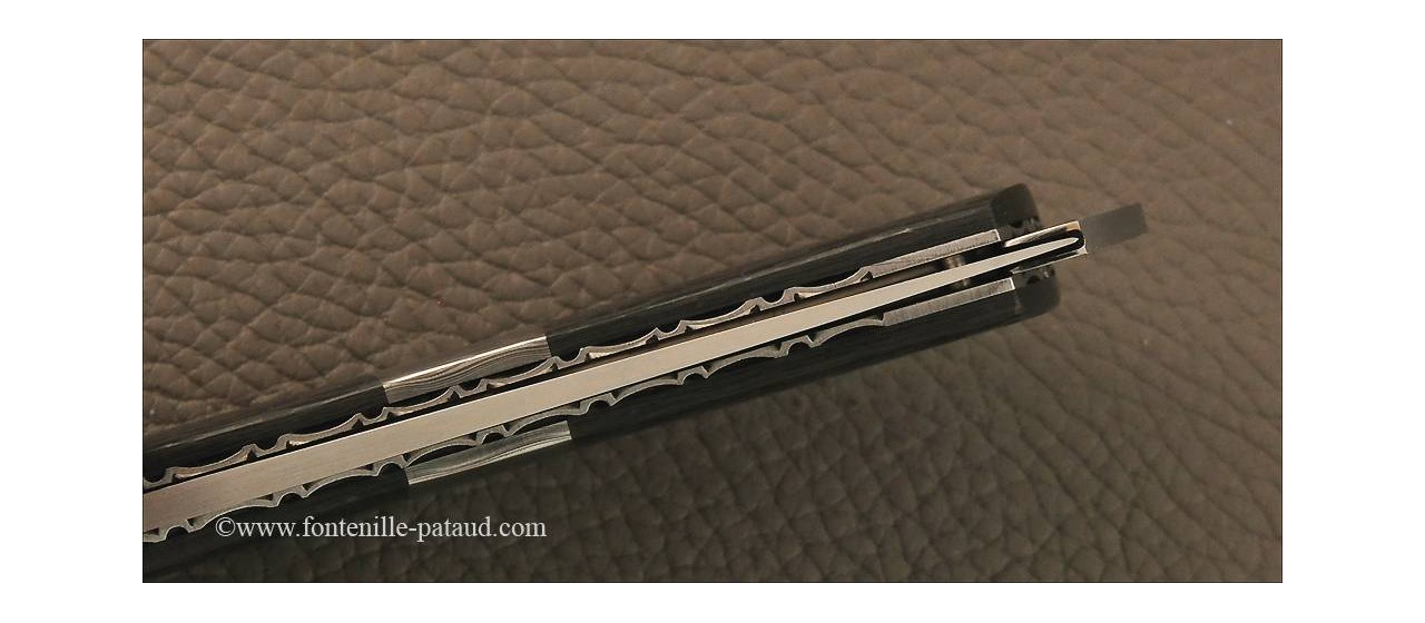 Le Thiers® Gentleman knife carbon fiber & damascus central bolster
