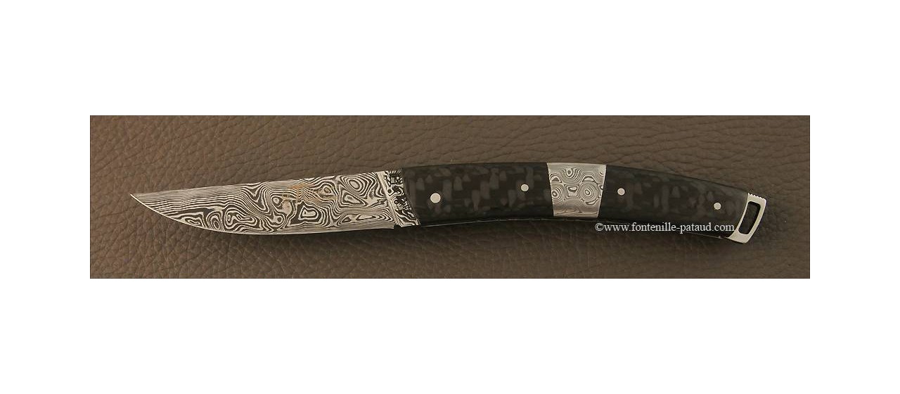 Le Thiers® Nature Damascus central bolster carbon fiber