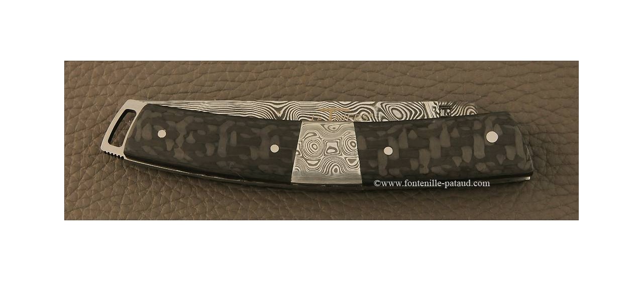 Le Thiers® Nature Damascus central bolster carbon fiber