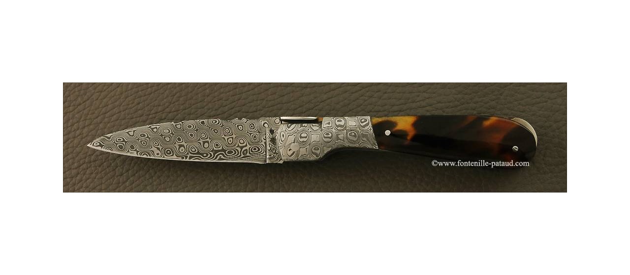 Corsican Pialincu knife Damascus range Genuine tortoise