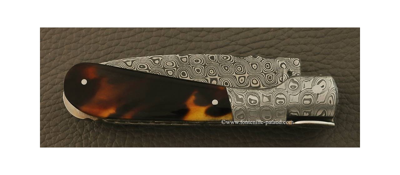 Corsican Pialincu knife Damascus range Genuine tortoise