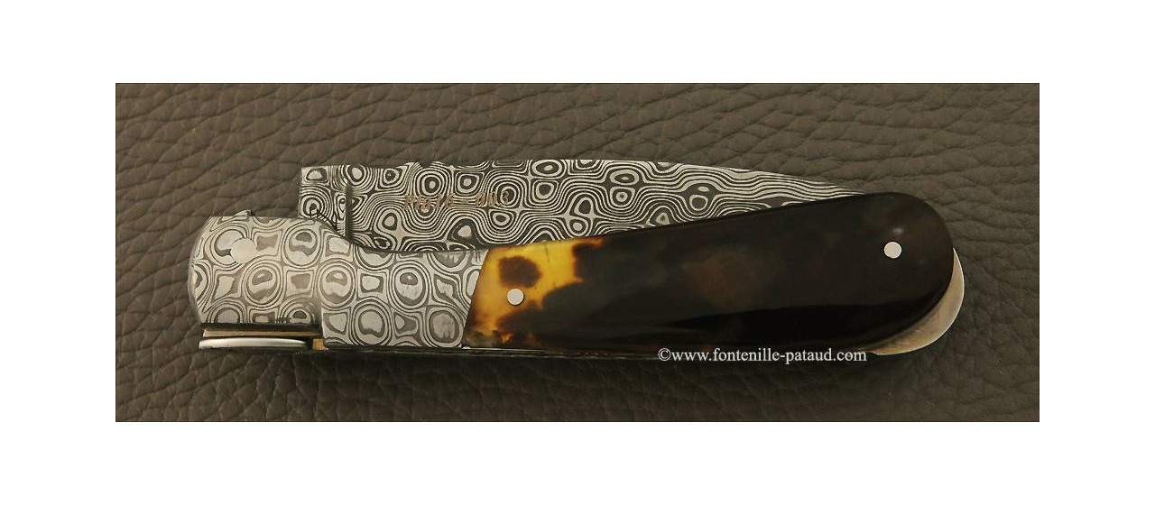 Corsican Pialincu knife Damascus range Genuine tortoise