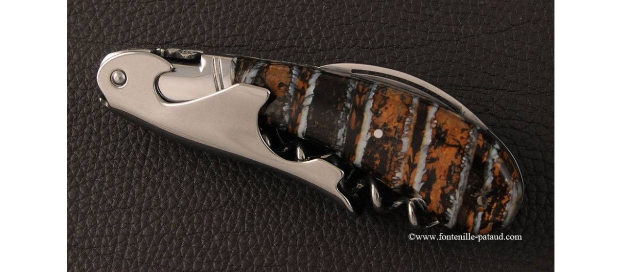 Laguiole Magnum corkscrew guilloché brown Molar tooth of mammoth