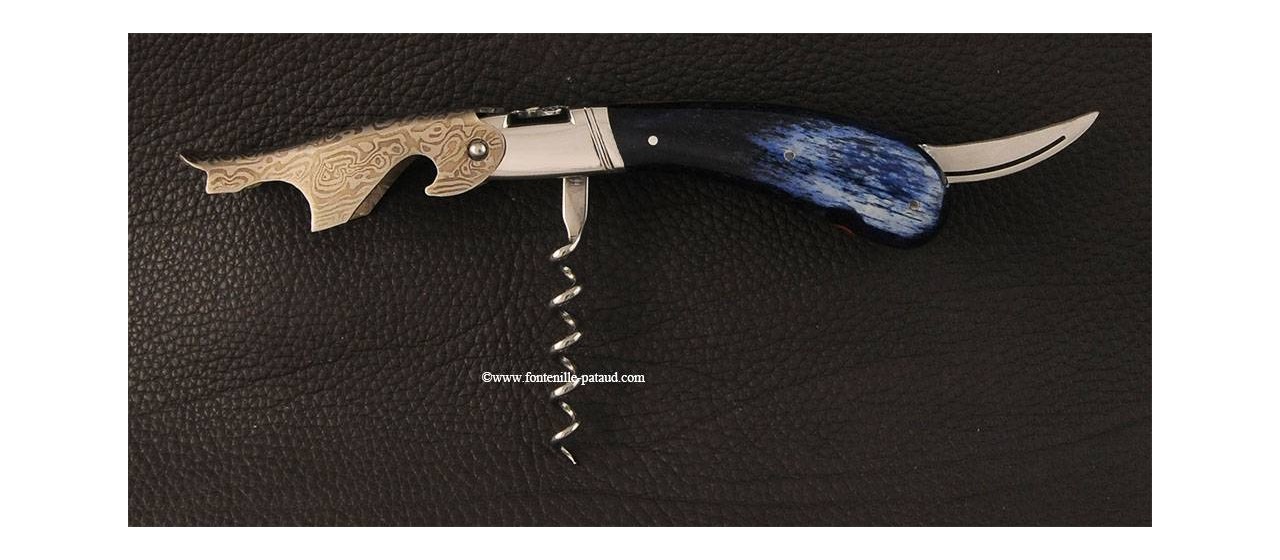 Laguiole Magnum corkscrew damascus blue giraffe bone