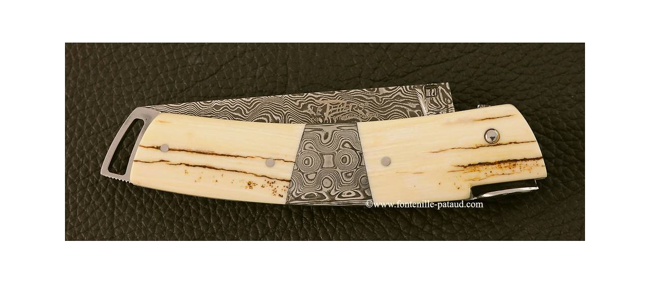 Le Thiers ® Gentleman knife Damascus Central bolster fossilized mammoth