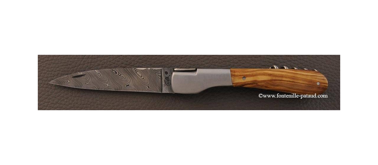 Corsican Vendetta knife Damascus Range with corkscrew Corsican olivewood
