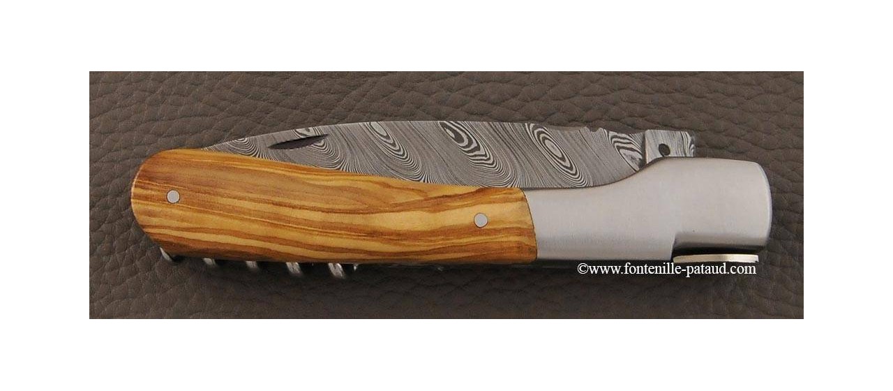 Corsican Vendetta knife Damascus Range with corkscrew Corsican olivewood