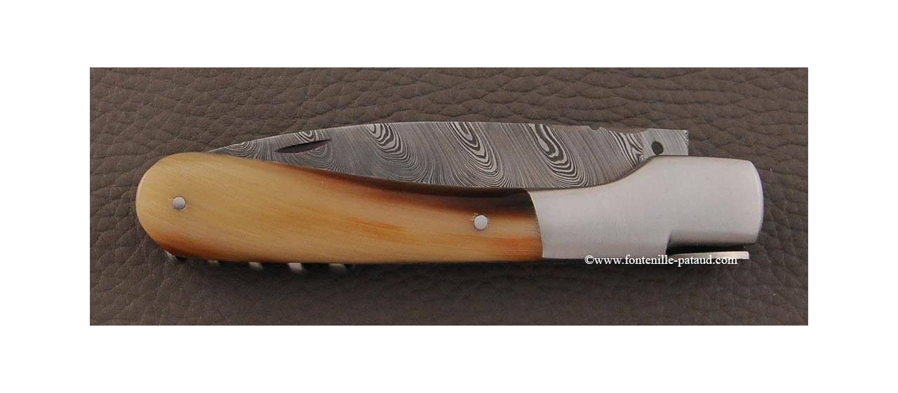 Corsican Vendetta knife Damascus Range with corkscrew Corsican cow horn