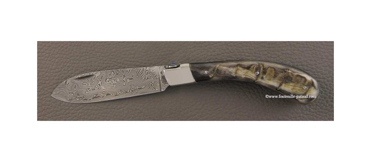 Le Chamois knife 12 cm Damascus dark ram horn