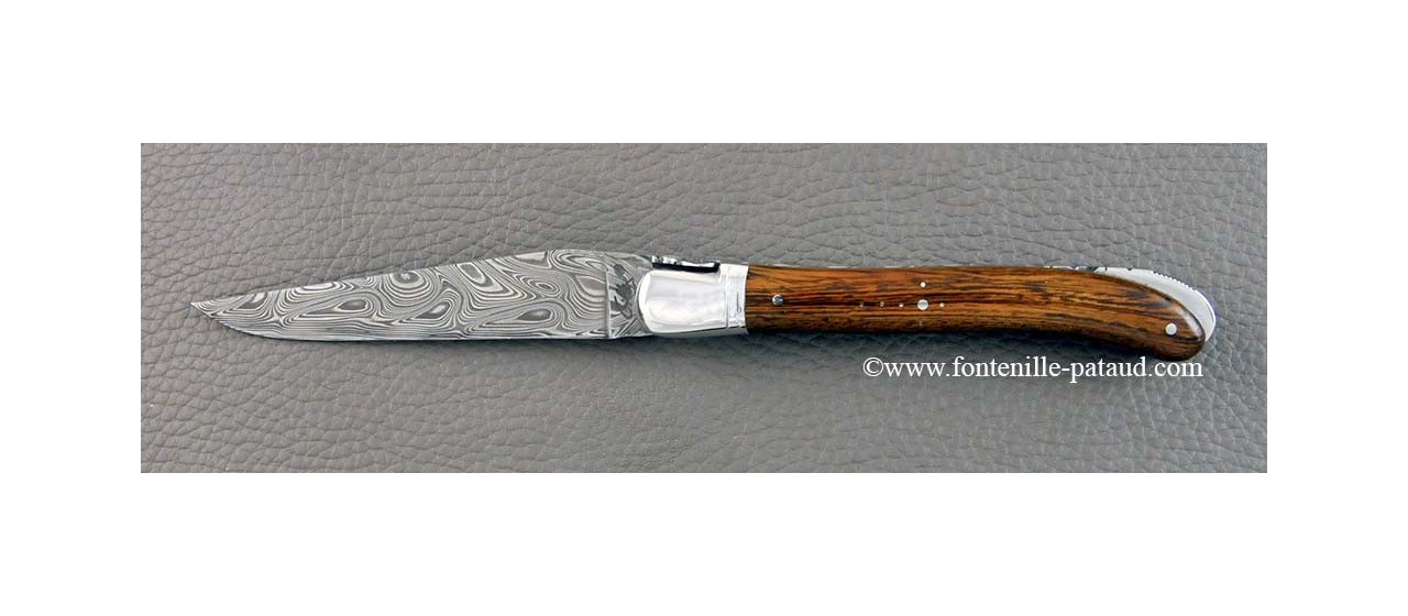 Damascus range laguiole knife, Arizona ironwood handle