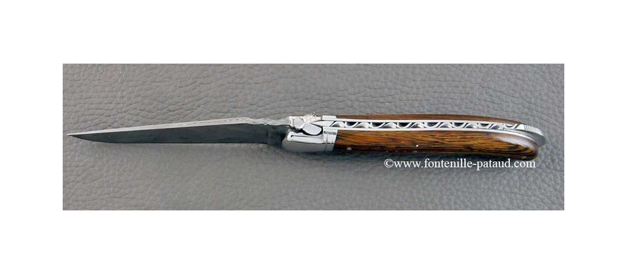 Damascus range laguiole knife, Arizona ironwood handle