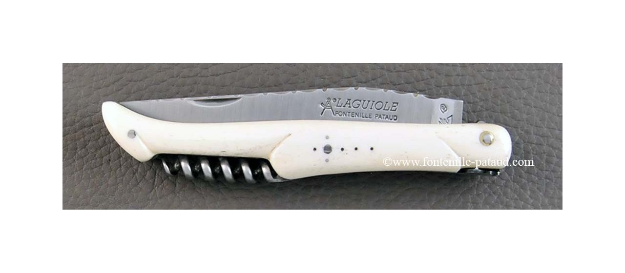 Couteau Laguiole Traditionnel 12 cm Guilloche avec Tire-Bouchon plein manche Os véritable