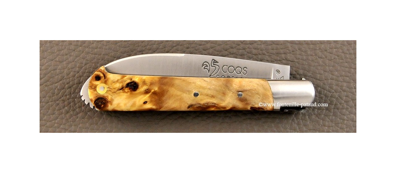 5 Coqs knife classic range Stabilized poplar burl hand made in France