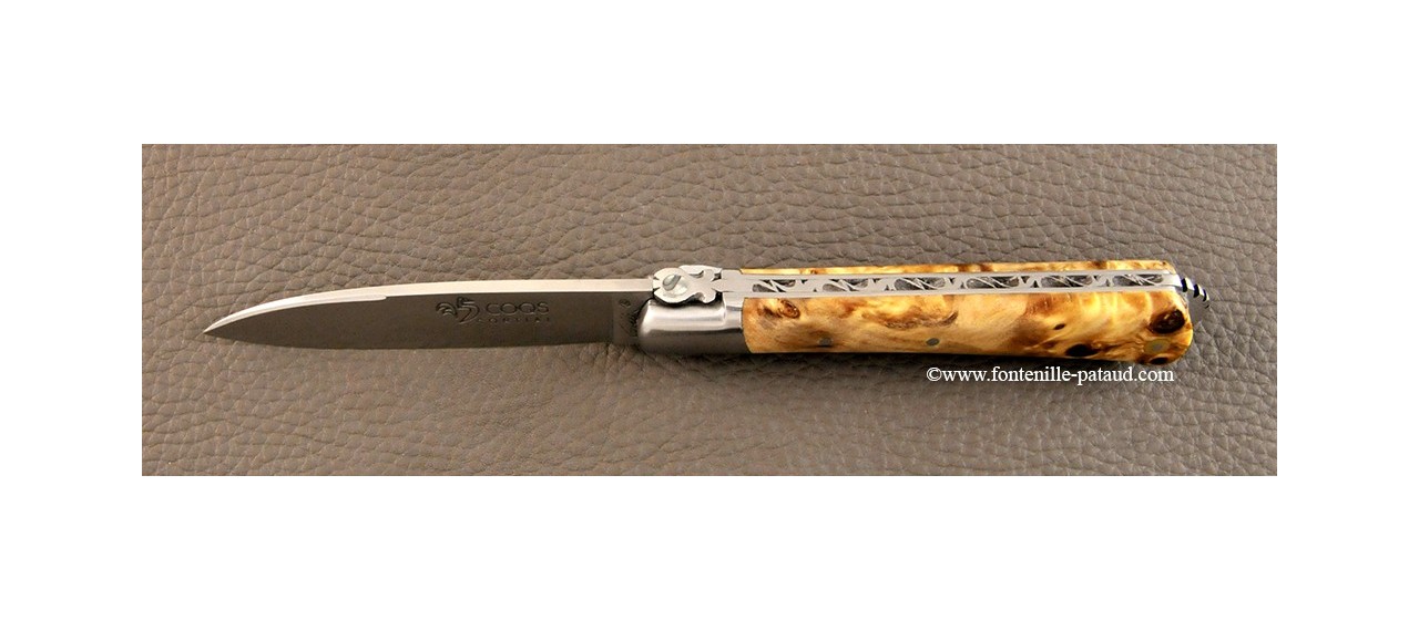 5 Coqs knife classic range Stabilized poplar burl hand made in France