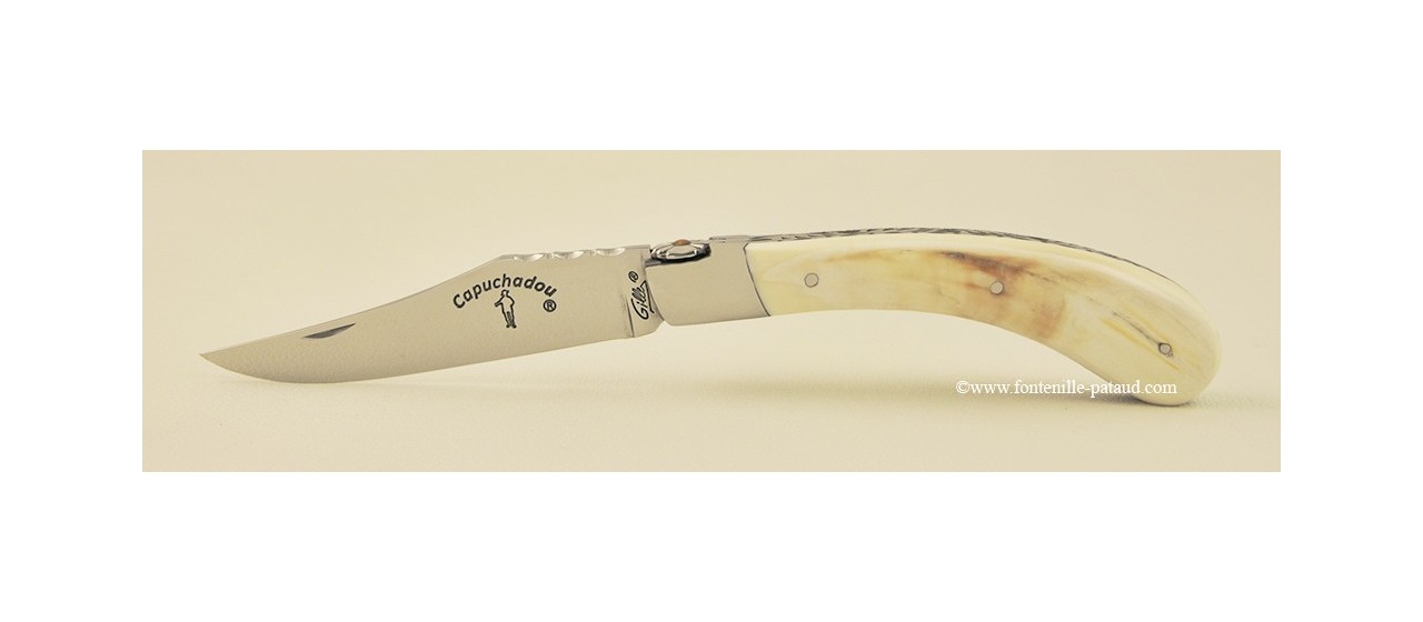 "Le Capuchadou-Guilloché" 12 cm hand made knife, warthog ivory