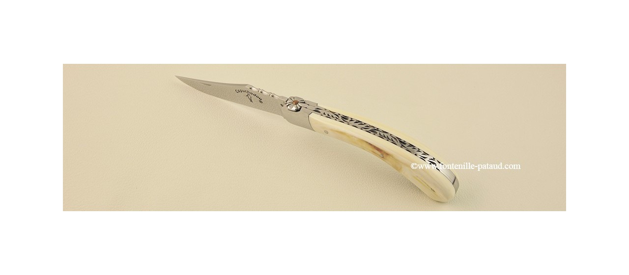 "Le Capuchadou-Guilloché" 12 cm hand made knife, warthog ivory