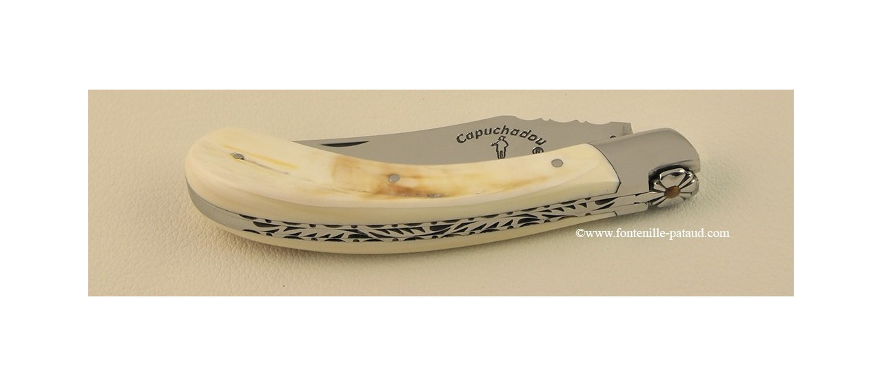 "Le Capuchadou-Guilloché" 12 cm hand made knife, warthog ivory