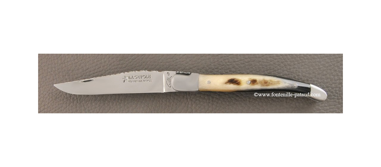Laguiole knife with dark ram horn handle