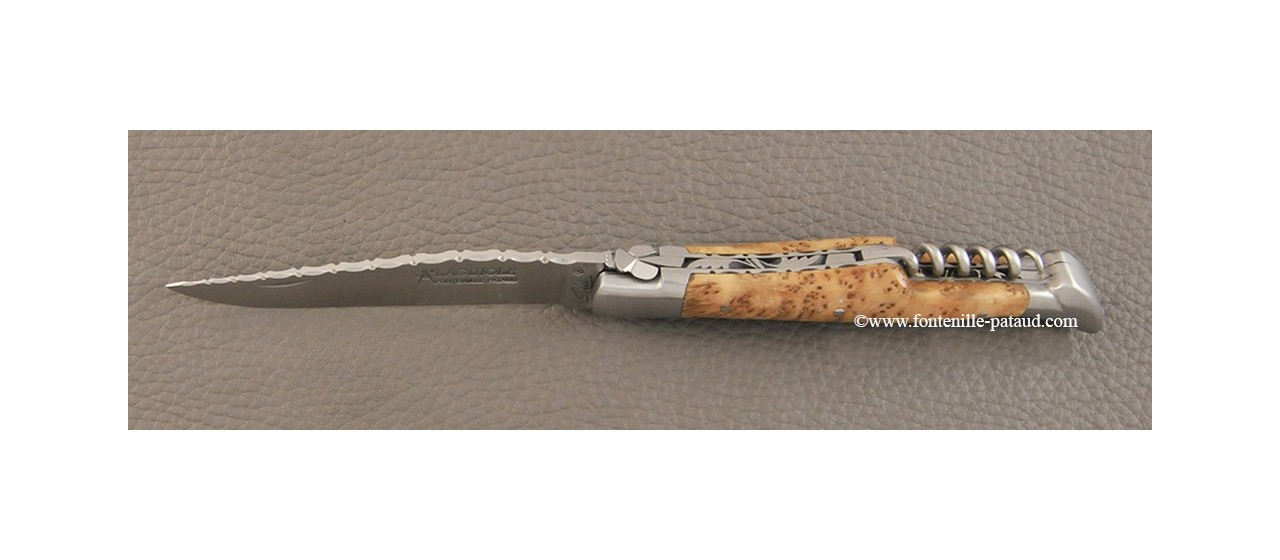 Couteau Laguiole Traditionnel 12 cm Guilloche avec Tire-Bouchon en bois de genévrier