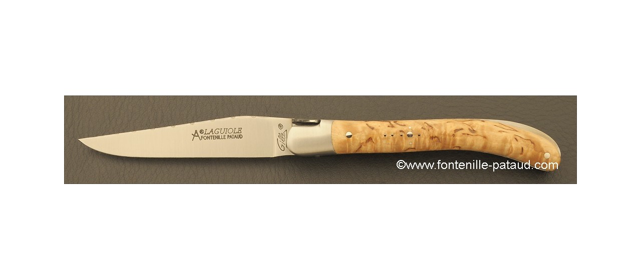 Laguiole Knife Le Pocket Guilloche Range Curly birch