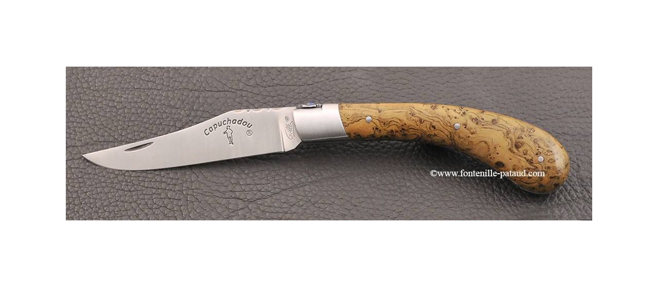 "Le Capuchadou-Guilloché" 12 cm hand made knife, teak burl