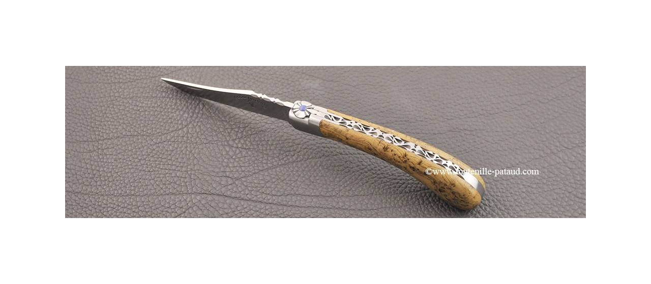 "Le Capuchadou-Guilloché" 12 cm hand made knife, teak burl