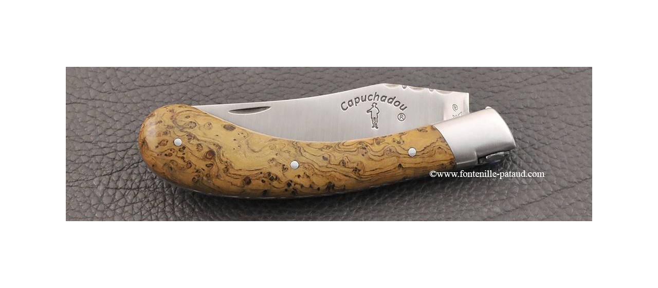 "Le Capuchadou-Guilloché" 12 cm hand made knife, teak burl