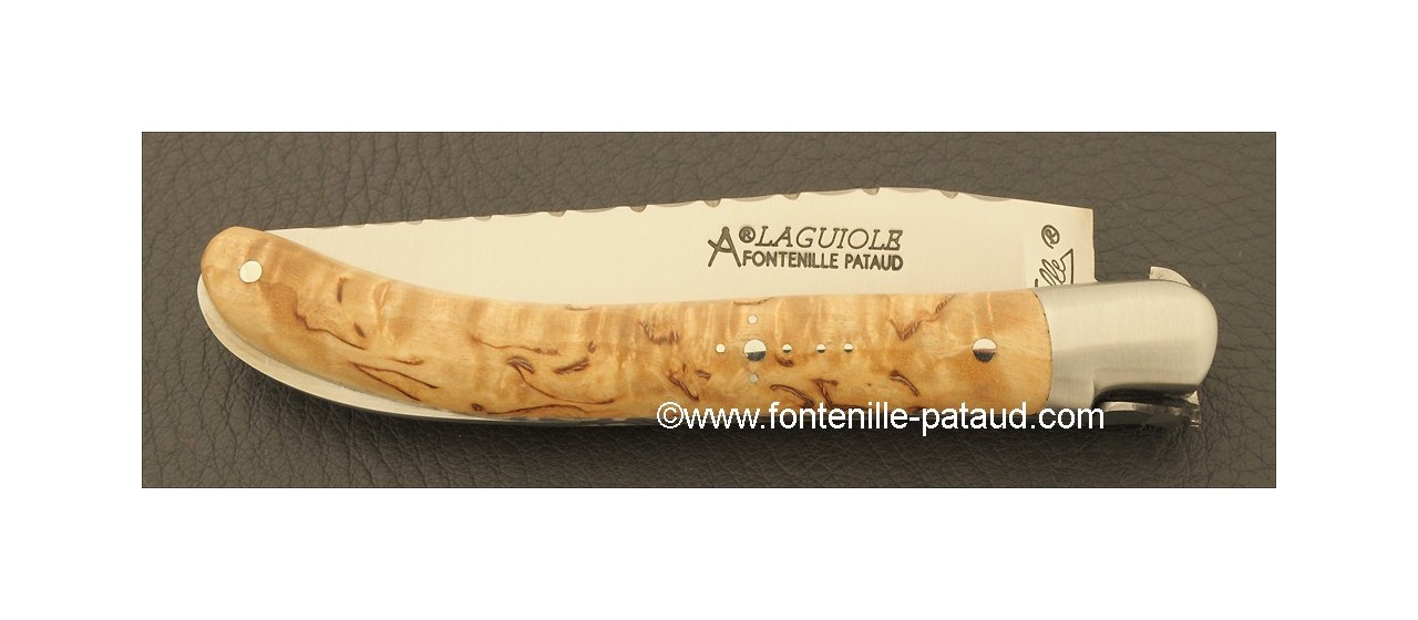 Laguiole Knife Le Pocket Guilloche Range Curly birch