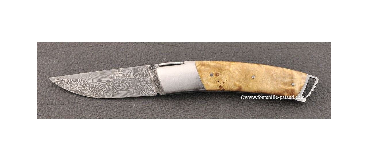 Le Thiers ® Gentleman knife Damascus Stabilized poplar burl