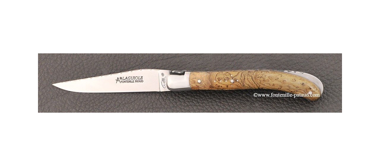 French laguiole knife guilloché le Pocket teak burl