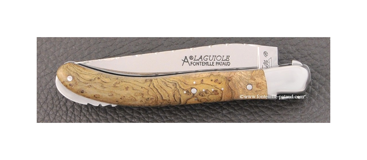 French laguiole knife guilloché le Pocket teak burl