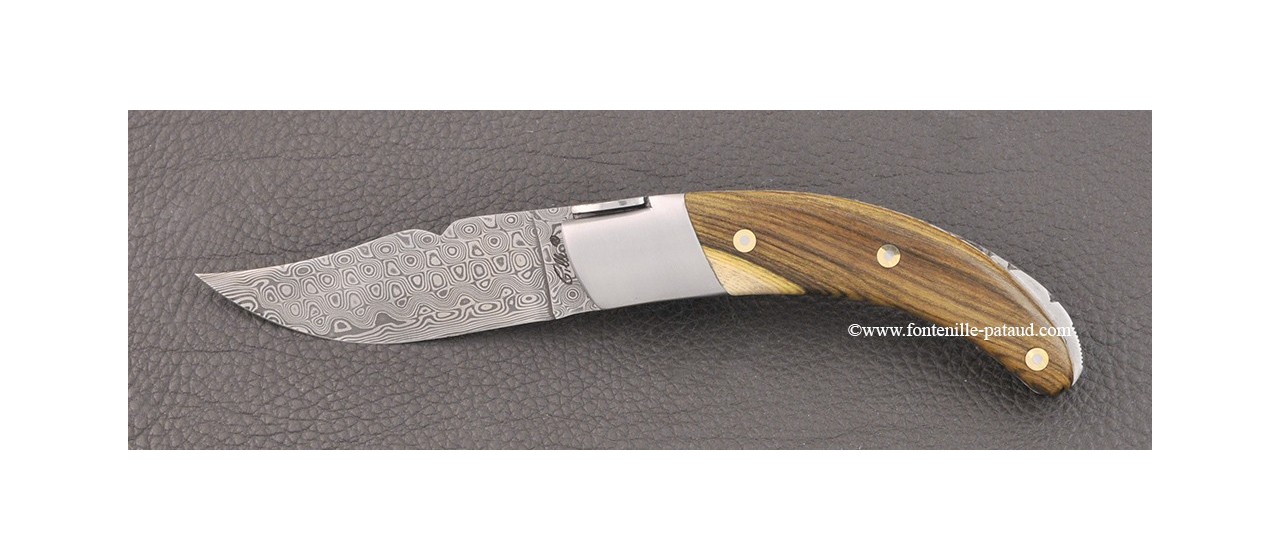 Corsican Rondinara knife Guilloché damascus range pistachio wood