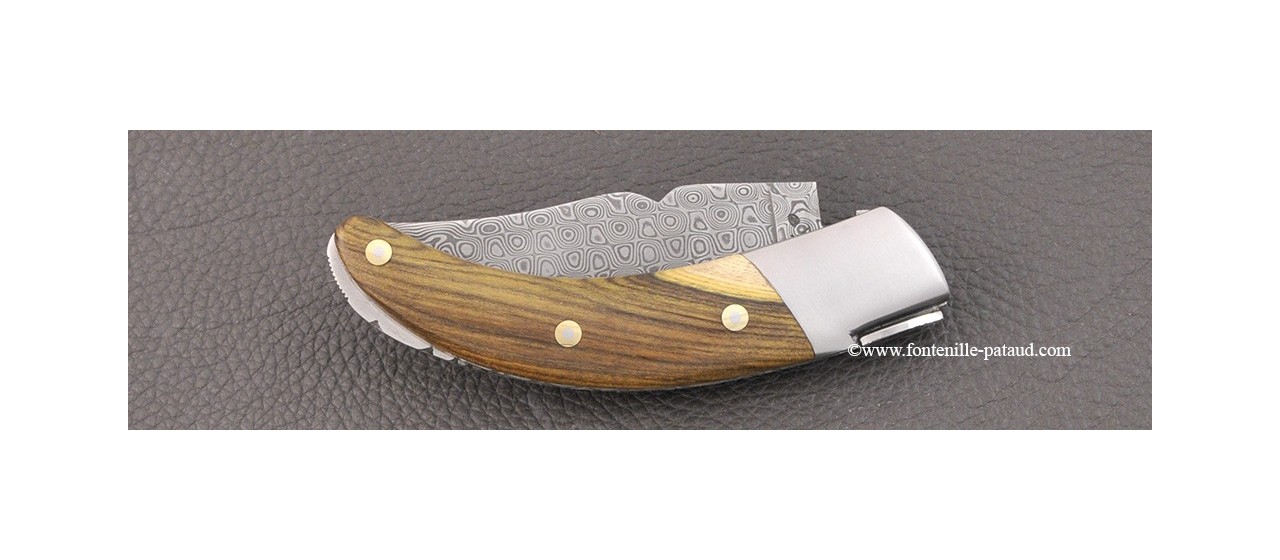 Corsican Rondinara knife Guilloché damascus range pistachio wood