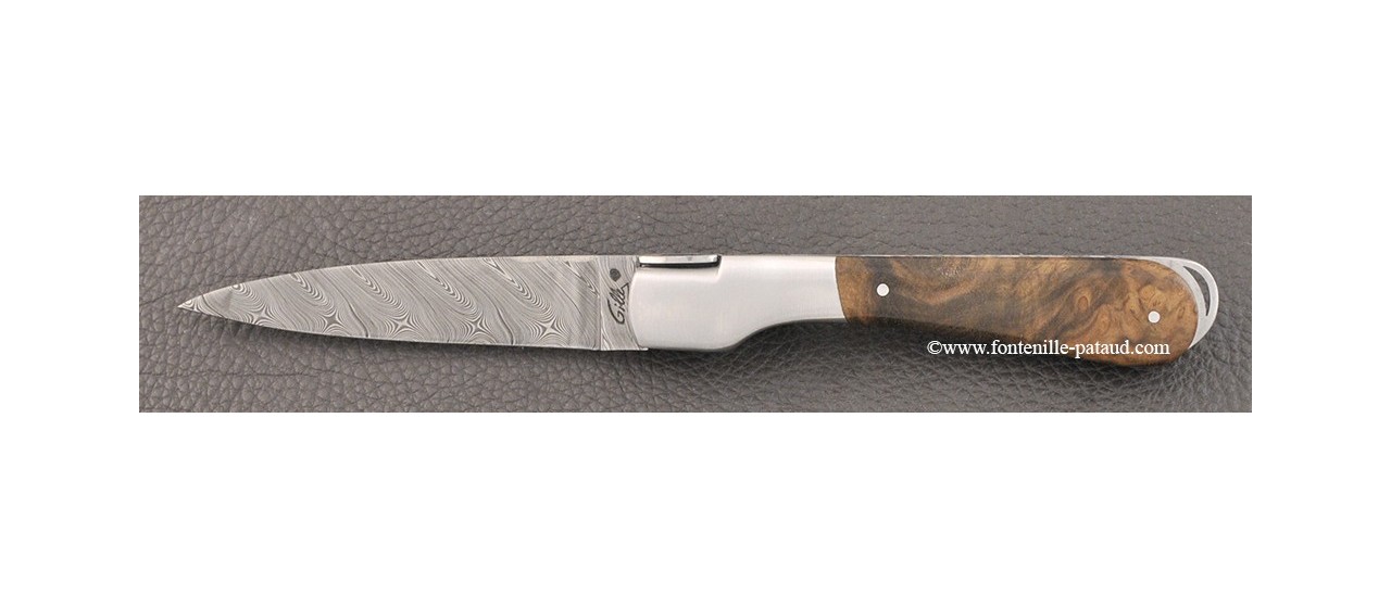 Corsican knife damascus blade and walnut burl handle