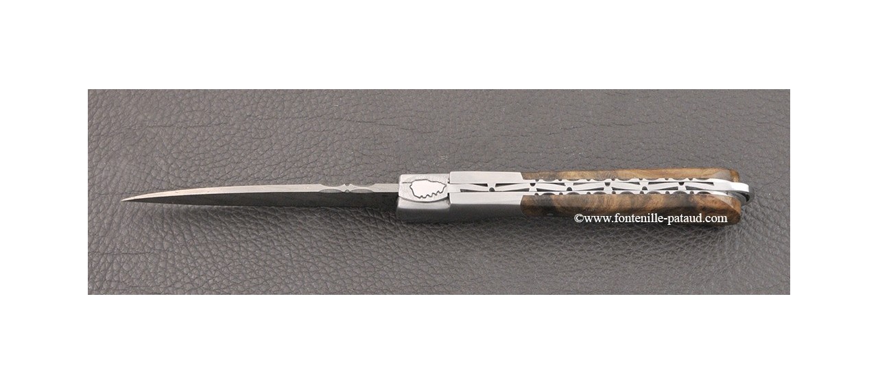 Corsican knife damascus blade and walnut burl handle