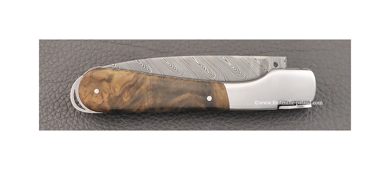 Corsican knife damascus blade and walnut burl handle