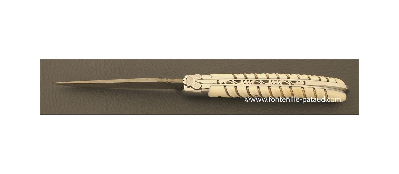 Laguiole Knife Le Pocket Damascus Range Silver thread real Ivory