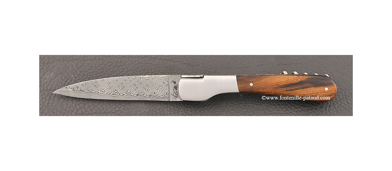 Corsican Vendetta knife Damascus Range with corkscrew Arizona ironwood