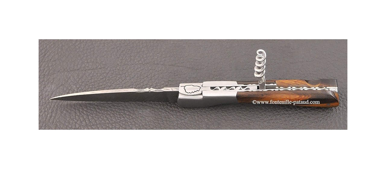 Corsican Vendetta knife Damascus Range with corkscrew Arizona ironwood