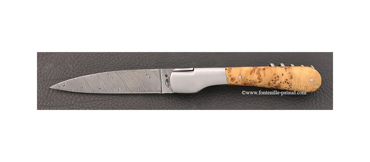 Corsican Vendetta knife Damascus Range with corkscrew Juniper burl