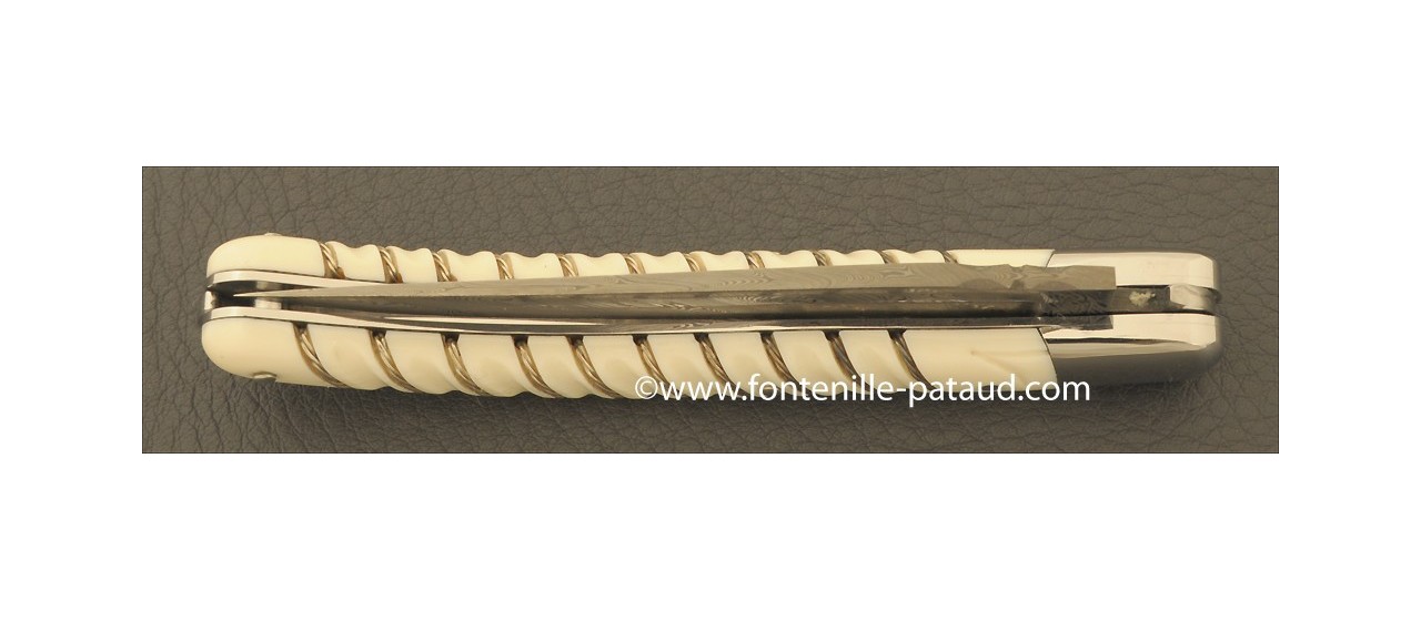 Laguiole Knife Le Pocket Damascus Range Silver thread real Ivory