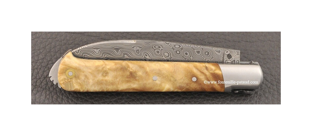 5 Coqs knife damascus range Stabilized poplar burl