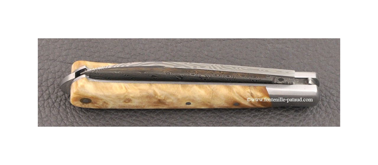 5 Coqs knife damascus range Stabilized poplar burl