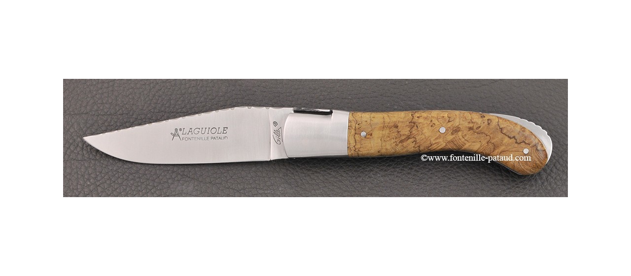 French laguiole sport knife guilloché teak wood handle
