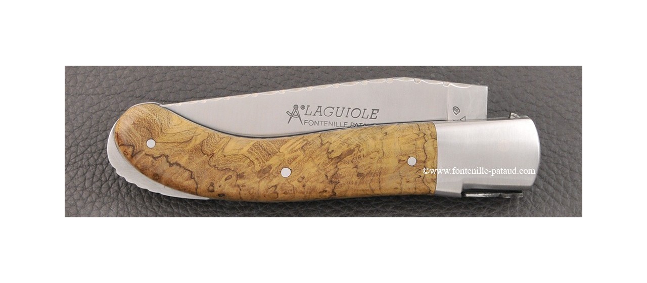 French laguiole sport knife guilloché teak wood handle