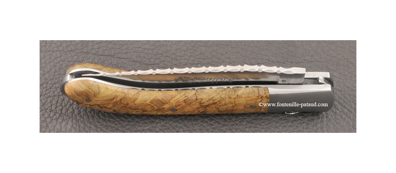 French laguiole sport knife guilloché teak wood handle