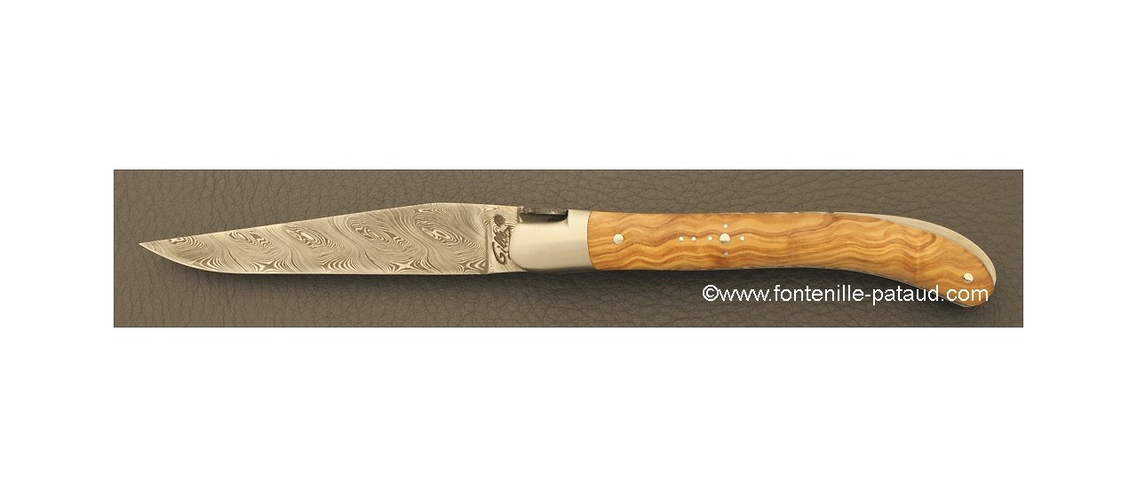 Laguiole Knife Le Pocket Damascus Range Olivewood