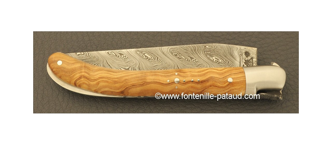 Laguiole Knife Le Pocket Damascus Range Olivewood