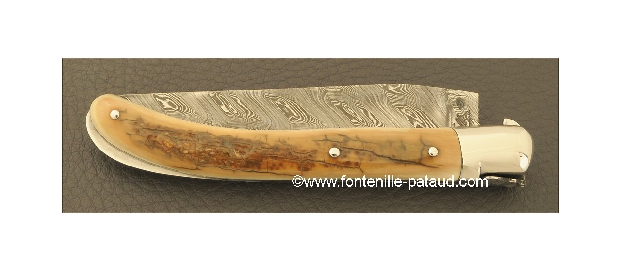Couteau Laguiole Le Pocket Damas Mammouth fossile brun