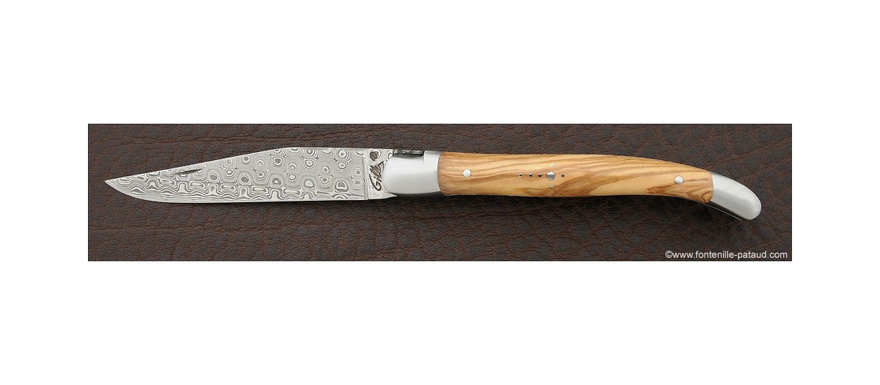 Laguiole Knife Traditional 11 cm Damascus Range Olivewood